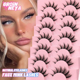 GROINNEYA 7 pairs Eyelashes 3D Natural False Lashes Fluffy Soft Cross Manga Lashes Wispy Natural Eyelash Extension Makeup