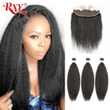 RXY Brazilian Hair Weave Bundles With Frontal Kinky Straight Human Hair Bundles With Closure 3 Bundles With Lace Front Remy Hair