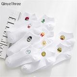 Man White Harajuku Socks Unisex Summer Short Socks Hipster Skateboard Funny Ankle Socks Embroidery Coke Killer Cactus Monster