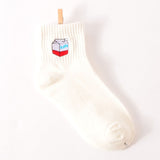 Man White Harajuku Socks Unisex Summer Short Socks Hipster Skateboard Funny Ankle Socks Embroidery Coke Killer Cactus Monster