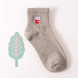 Man White Harajuku Socks Unisex Summer Short Socks Hipster Skateboard Funny Ankle Socks Embroidery Coke Killer Cactus Monster