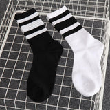 MISSKY Women Men Socks Black White Color Fashion Style Simple Striped Sports Socks Medium Length Casual Socks