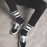 MISSKY Women Men Socks Black White Color Fashion Style Simple Striped Sports Socks Medium Length Casual Socks