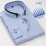 Fashion stand double collar slim fit non-iron striped business men dress shirts long sleeve party meeting male tops