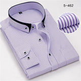 Fashion stand double collar slim fit non-iron striped business men dress shirts long sleeve party meeting male tops