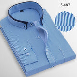Fashion stand double collar slim fit non-iron striped business men dress shirts long sleeve party meeting male tops