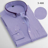 Fashion stand double collar slim fit non-iron striped business men dress shirts long sleeve party meeting male tops