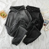 Mooirue Autumn Winter Pleuche Thickening Pants Set Women Hooded Pullover Sweatshirt+Elastic  Long Pant Warm Matching Set