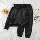 Mooirue Autumn Winter Pleuche Thickening Pants Set Women Hooded Pullover Sweatshirt+Elastic  Long Pant Warm Matching Set