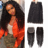 Mongolian Kinky Curly Bundles With Closure Brazilian Human Hair Bundles With Closure Brazilian Hair Weave Bundles With Closure