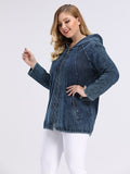 LIH HUA Women's Plus Size Spring Casual Denim Jacket high flexibility Slim Fit Jacket hoodie jacket Shoulder pads for clothing
