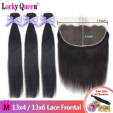 Lucky Queen Brazilian Straight Bundles With Lace Frontal Remy Human Hair Extentions 40 Inch Bundles With 13x4/13x6 Frontal