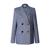 AEL Gray blue wool Women's Blazer Long Sleeve Lapel Collar Pocket Female jacket Coat Spring Office Lady Fashion Clothin