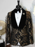 2020 Elegant Brand Black Gold Floral Men Suits With Pants Groom Suit Smoking Tuxedo Jacket Wedding Suits For Men Best Man Blazer