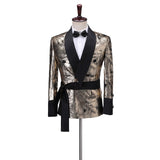 2020 Elegant Brand Black Gold Floral Men Suits With Pants Groom Suit Smoking Tuxedo Jacket Wedding Suits For Men Best Man Blazer