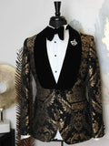 2020 Elegant Brand Black Gold Floral Men Suits With Pants Groom Suit Smoking Tuxedo Jacket Wedding Suits For Men Best Man Blazer