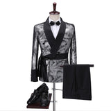 2020 Elegant Brand Black Gold Floral Men Suits With Pants Groom Suit Smoking Tuxedo Jacket Wedding Suits For Men Best Man Blazer