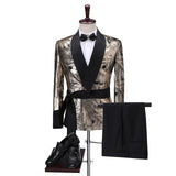 2020 Elegant Brand Black Gold Floral Men Suits With Pants Groom Suit Smoking Tuxedo Jacket Wedding Suits For Men Best Man Blazer