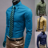Men Dress Shirt 2019 Winter New Fashion Men Solid Color Business Long Sleeve Men Button Turn Down Collar Shirt Top Polyester