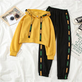 Mooirue Autumn Women Sports 2 Piece Sets Casual Streetwear Short Hooded Pullover Elastic Letter Printed Trousers Women Tracksuit