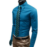 Men Dress Shirt 2019 Winter New Fashion Men Solid Color Business Long Sleeve Men Button Turn Down Collar Shirt Top Polyester