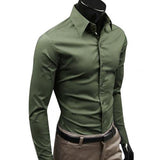 Men Dress Shirt 2019 Winter New Fashion Men Solid Color Business Long Sleeve Men Button Turn Down Collar Shirt Top Polyester
