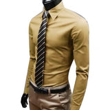 Men Dress Shirt 2019 Winter New Fashion Men Solid Color Business Long Sleeve Men Button Turn Down Collar Shirt Top Polyester
