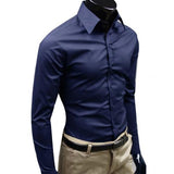Men Dress Shirt 2019 Winter New Fashion Men Solid Color Business Long Sleeve Men Button Turn Down Collar Shirt Top Polyester