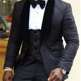 Black Groom Tuxedos for Wedding Smoking Man Suit 3 Piece Mens Suits 2019 Set Jacket Pants Vest Male Costumes