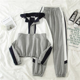 Mooirue Autumn Women Sports 2 Piece Sets Casual Streetwear Short Hooded Pullover Elastic Letter Printed Trousers Women Tracksuit