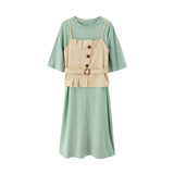 INMAN 2020 Summer New Arriavl Dissymmetry Nipped Waist Waistcoat With Short Sleeve Dress Two-piece Dress