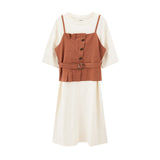 INMAN 2020 Summer New Arriavl Dissymmetry Nipped Waist Waistcoat With Short Sleeve Dress Two-piece Dress