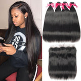 Straight Hair Bundles With Frontal Lace Closure Brazilian Hair Weave Bundles Long  26 28 30 Inch Human Hair Bundles With Closure