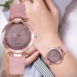 Casual female romantic starry sky wrist watch leather rhinestone designer ladies watch simple dress gfit montre femme