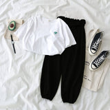 Summer New Famale Tracksuits Fashion CLothes Casual Loose White Top and Pant 2 Piece Sets Women Students Girl Sweet Sportswear