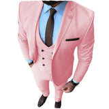 New Pink Men's Prom Tuxedos Fashion Double Breasted Suit Slim Fit 3 Piece Notch Lapel Wedding Groomsmen (Blazer+Vest+Pants)