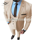 New Pink Men's Prom Tuxedos Fashion Double Breasted Suit Slim Fit 3 Piece Notch Lapel Wedding Groomsmen (Blazer+Vest+Pants)