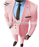 New Pink Men's Prom Tuxedos Fashion Double Breasted Suit Slim Fit 3 Piece Notch Lapel Wedding Groomsmen (Blazer+Vest+Pants)