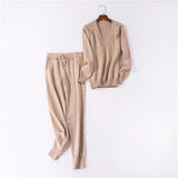 Women Knitted Tracksuit V-neck Sweater Casual Suit Autumn Winter 2 Piece Set Knit Pants Sporting Suit Femme Clothing