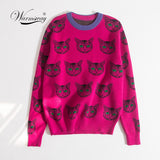 High Qualtyi Runway Designer Cat Print Knitted Sweaters Pullovers Women Autumn Winter Long Sleeve Harajuku Sweet Jumper C-192