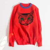 High Qualtyi Runway Designer Cat Print Knitted Sweaters Pullovers Women Autumn Winter Long Sleeve Harajuku Sweet Jumper C-192