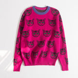 High Qualtyi Runway Designer Cat Print Knitted Sweaters Pullovers Women Autumn Winter Long Sleeve Harajuku Sweet Jumper C-192