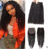 Mongolian Kinky Curly Bundles With Closure Brazilian Human Hair Bundles With Closure Brazilian Hair Weave Bundles With Closure