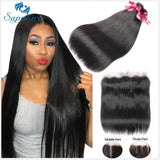 Sapphire Straight Hair Frontal With Bundles Human Hair Bundles With Frontal Brazilian Hair Weave Bundles With Closure Frontal