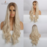 EASIHAIR Ombre Brown Light Blonde Platinum Long Wavy Middle Part Hair Wig Cosplay Natural Heat Resistant Synthetic Wig for Women