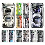 Tempered Glass Cases For Apple iphone 11 Pro Max XR XS X 7 8 6 6S Plus SE 2020 Capas Phone Shell Vintage Camera Audio Tape