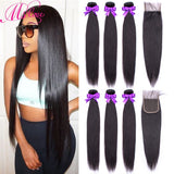Human Hair Bundles With Closure Straight Brazilian Hair Weave 3 Bundles With Closure 28 30 Inch Bundles With 22 24 Inch Closure