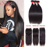 Sophie's Straight Bundles With Closure Brazilian Hair Weave Bundles Non-Remy Human Hair Bundles With Closure Extension