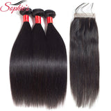 Sophie's Straight Bundles With Closure Brazilian Hair Weave Bundles Non-Remy Human Hair Bundles With Closure Extension