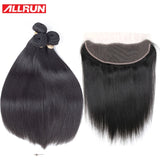 Allrun Brazilian Hair Weave Bundles With Frontal Straight Hair Bundles With Closure Human Hair Bundles With Frontal Non Remy 30'